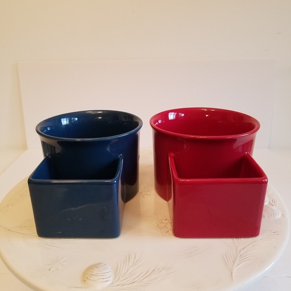 Set of 2 Personal Creations Dipping Time Ceramic Soup Bowl Blue Red Stoneware - Picture 5 of 9